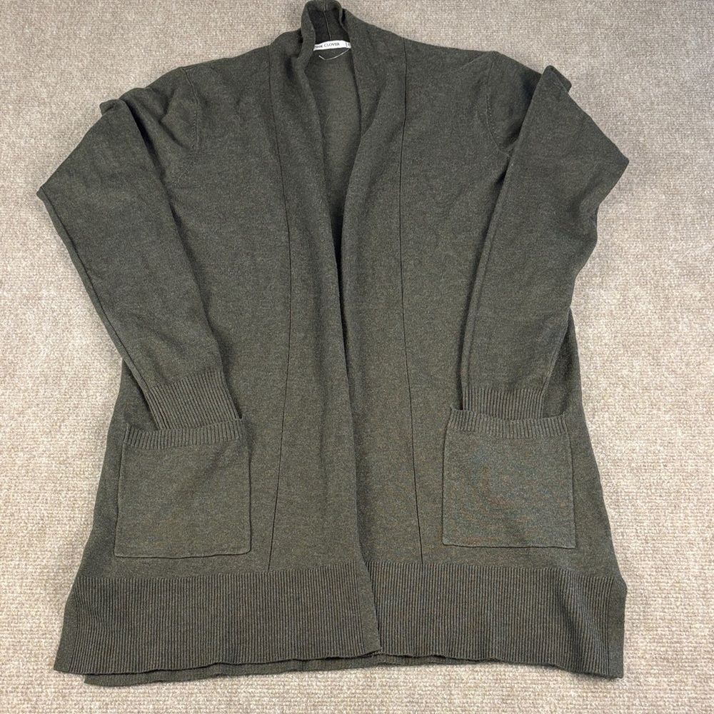Pink Clover Dark Green Open Front Cardigan Sweater W/ Pockets Size S NWT